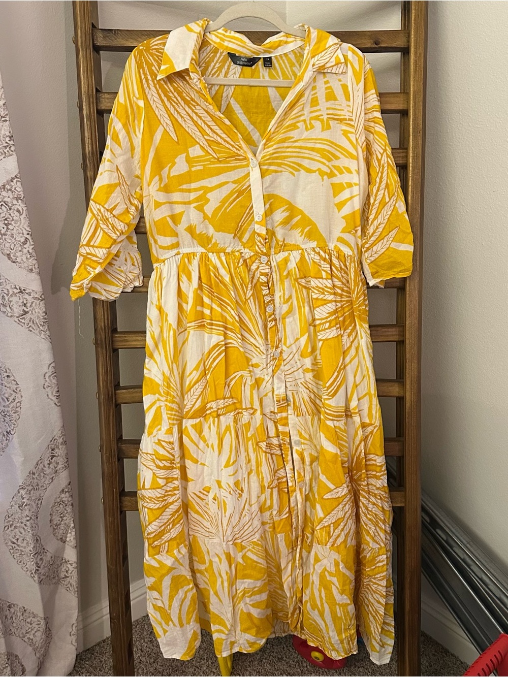 Mlle Gabrielle Yellow and White Tropical Maxi Dress
